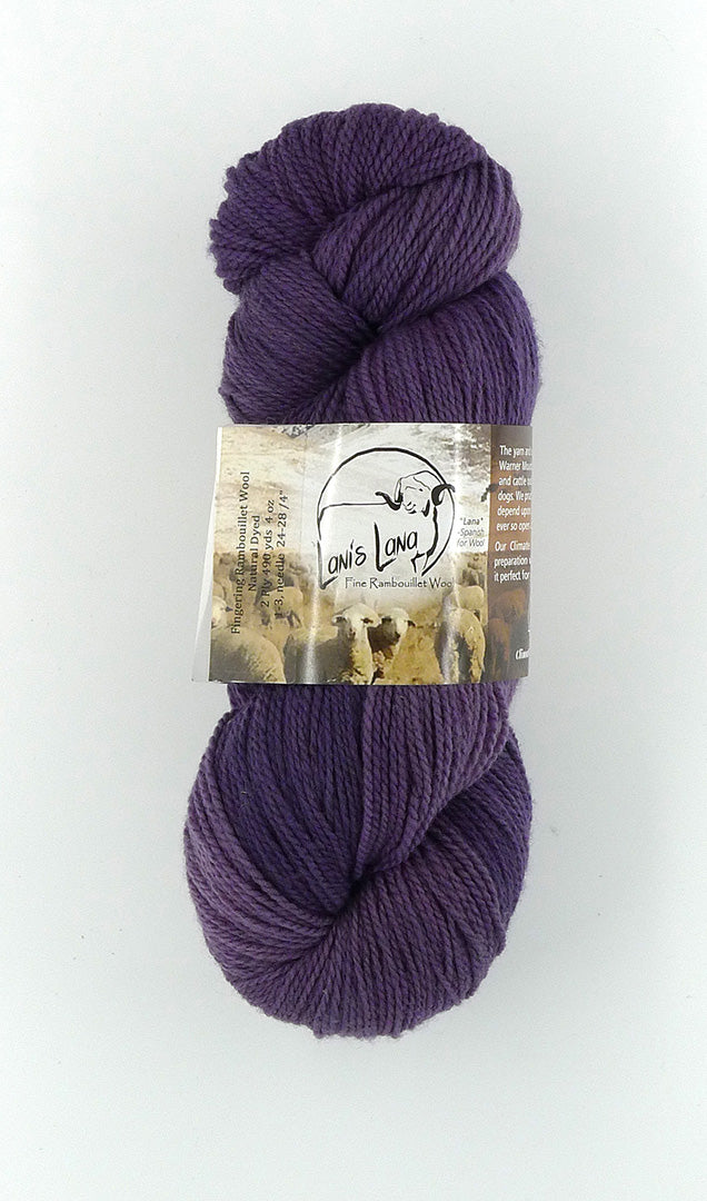 Buffalo Hills - "Camas" Sport Weight Wool Yarn Naturally dyed with botanicals on a Climate Beneficial Wool Base.  4 oz 3-ply skeins all made in the USA. Deep purple shade.