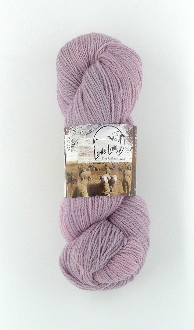 Buffalo Hills "Hollyhock" Botanically Dyed Sport weight yarn on a Climate Beneficial Wool Base Yarn. 4 0z 3-ply skeins made and sourced in the USA. Semi-solid pink shade.
