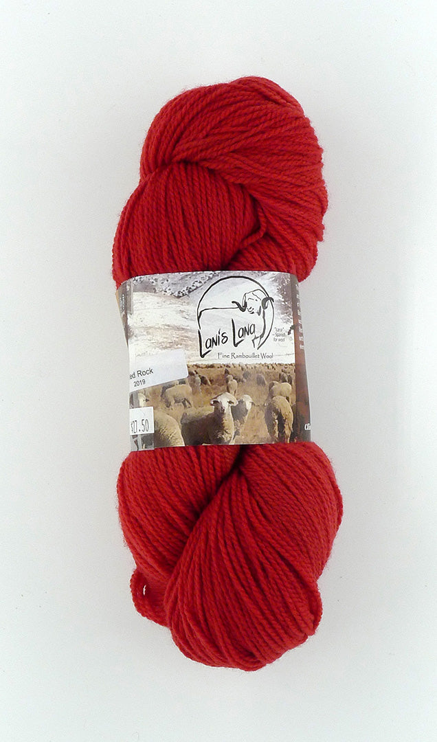 Buffalo Hills "Red Rock" Botanically Dyed with Madder Root Sport weight yarn on a Climate Beneficial Wool Base Yarn. 4 0z 3-ply skeins made and sourced in the USA. Deep red with warm tones.