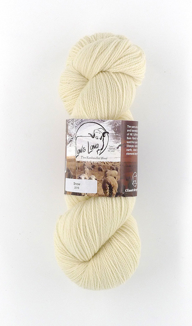Buffalo Hills "Snow" Un-Dyed Sport weight yarn is a Climate Beneficial Wool Base Yarn. 4 0z 3-ply skeins made and sourced in the USA.  Ready for the dye-pot.  Northern California Fibershed Certified.